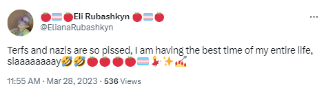 ripx4nutmeg's tweet photo. The trans activist who attacked Posie Parker with tomato soup in New Zealand is calling for more violence against women - less than 24 hours after a trans activist murdered 6 people, including 3 children, in Nashville in the name of gender ideology https://t.co/bagCkzBdXH