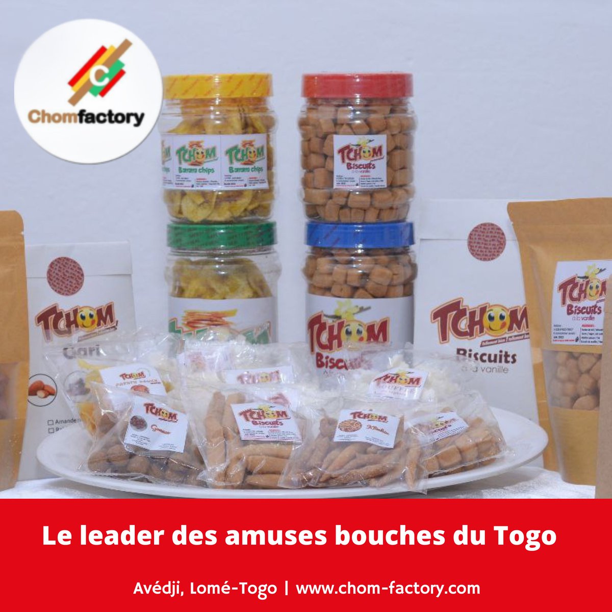 madeintogo_com's tweet photo. Savourez à tout moment les meilleures #chom de la capitale made in togo by #ChomFactory.
Les produits CHOM sont disponibles à la boutique MADE IN TOGO.
Tel / Whasp: (+228) 91 44 84 84 | 93 44 17 17
#Madeintogo #ConsommerLocal #TogoPride #Togo https://t.co/wYCQfJJyVR