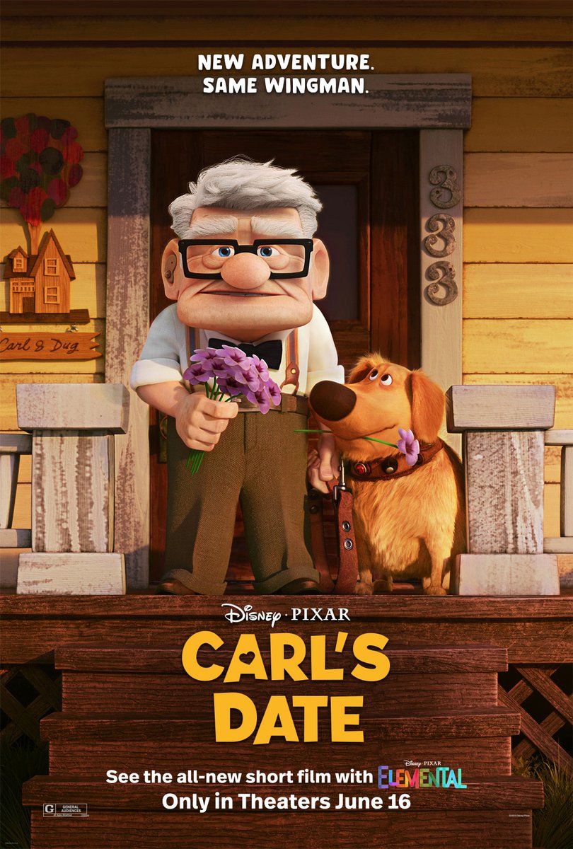 New adventure. Same wingman 🐶 See the all-new short film, Disney and Pixar’s Carl’s Date, only in theaters with #Elemental on June 16.