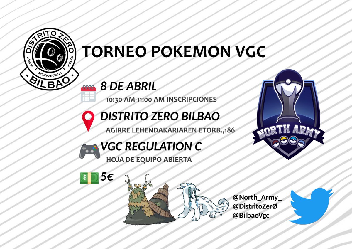 BilbaoVgc's tweet photo. Viendo el ambientazo y la gente nueva que se animó a venir al anterior, tenemos nuevo torneo del circuito @North_Army_ el 8 de Abril en @DistritoZer0 Bilbao!!

Inscripciones presenciales de 10:30 a 11:00. Procurad traer las teamlist terminadas y todo irá más fluido! https://t.co/hIagY06a2I