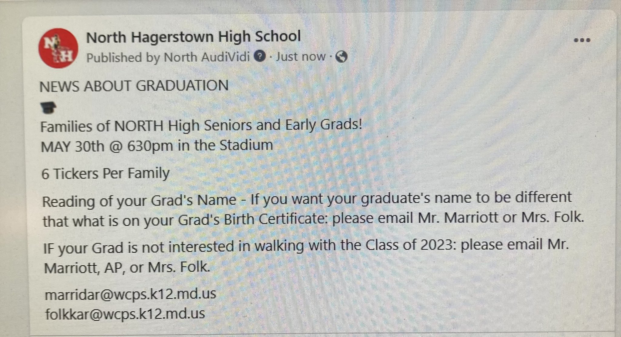 North Hagerstown High School on Twitter "NHHS Graduation Info https