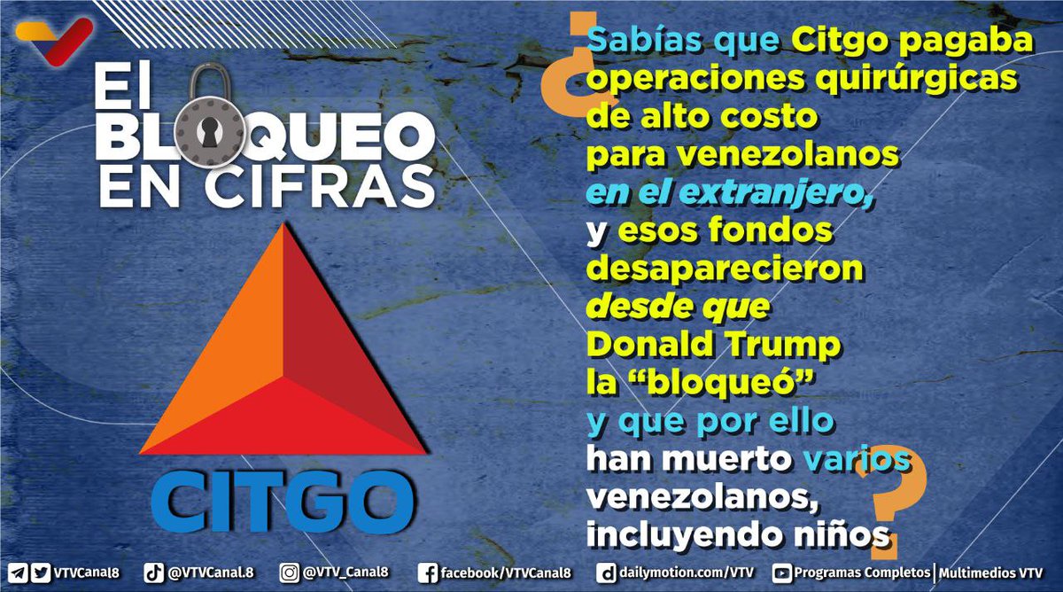 #SabíasQue🤔| Las medidas coercitivas unilaterales han intentado doblegar a Venezuela, sin importar cuantos niños y personas han fallecido después de bloquear a la Empresa Citgo. #DuroContraLaCorrupción