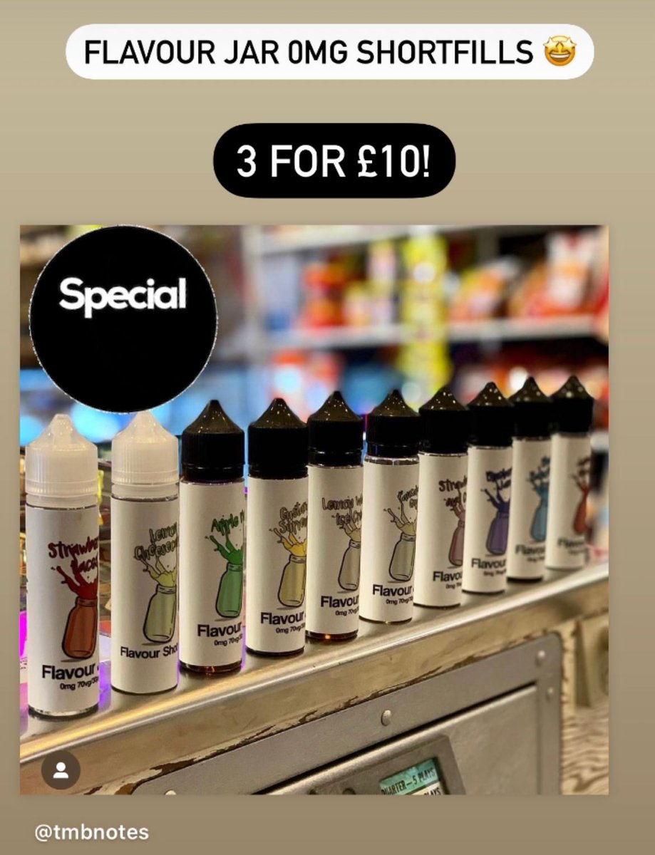 TMBNotes's tweet image. Grab yourself a bargain with 3 for £10 on shortfills! 🤩
Click link to shop ➡ tmbnotes.co/flavour-jar-cu…

#tmbnotes #birminghamvape #vapelove #vapers #quitsmoking #vapestore #vapedeals #vapereviewers