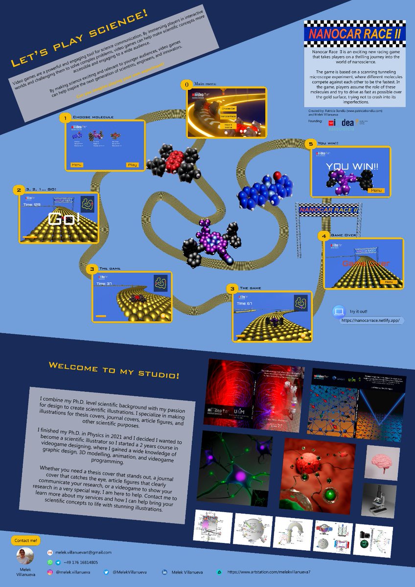 MelekVillanueva's tweet photo. ✨LET'S PLAY SCIENCE✨
This week I will be attending a congress about biological data visualization #vizbi . Tomorrow I will be presenting this poster together with @patriciabondia where we will show the #nanocarrace videogame we have made for @IMDEA_Nano 😃😃  #scientificgames https://t.co/kZrXFu62tp