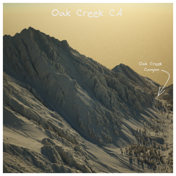 Gustacro's tweet photo. Oak Creek California Mountains. Hillshade Data came from #OpenTopography website. The 3d render was made with #AERIALOD. 

First try with #Aerialod. Let's go for more... https://t.co/aWEumpypdy