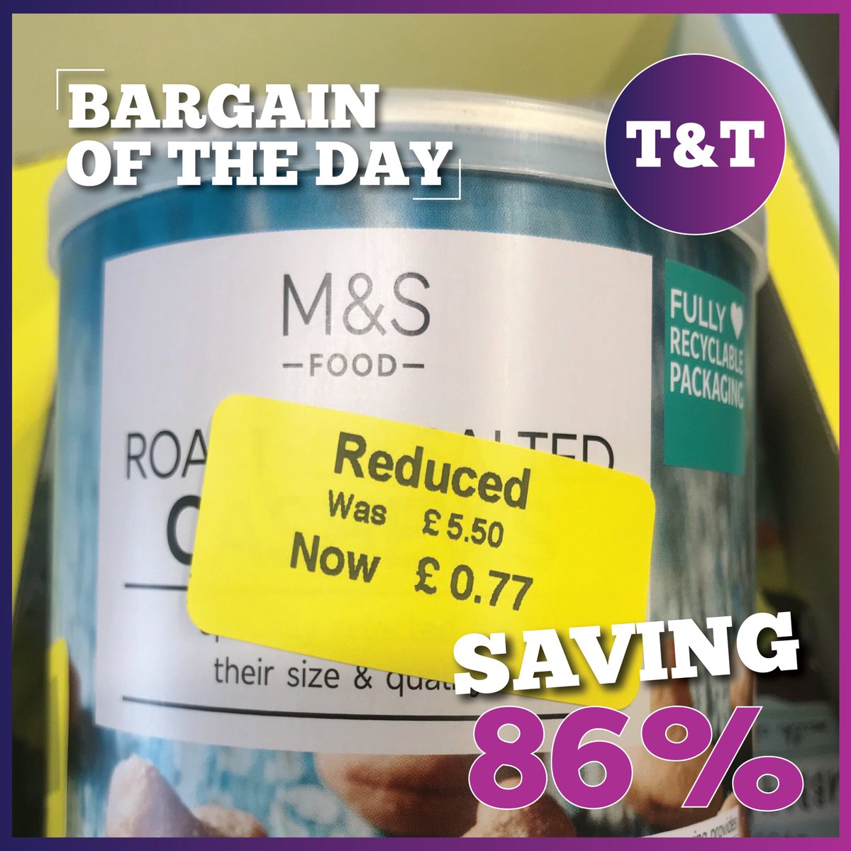 Some might say, we're a little nuts at Tried and Tested when it comes to seeking out bargains.  So, when we spotted an 86% discount in <a href="/marksandspencer/">M&S</a> on roasted cashew nuts we just couldn't resist.  Nibble anyone?

#frugal #yellowlabel #bargains #CostOfLivingCrisis