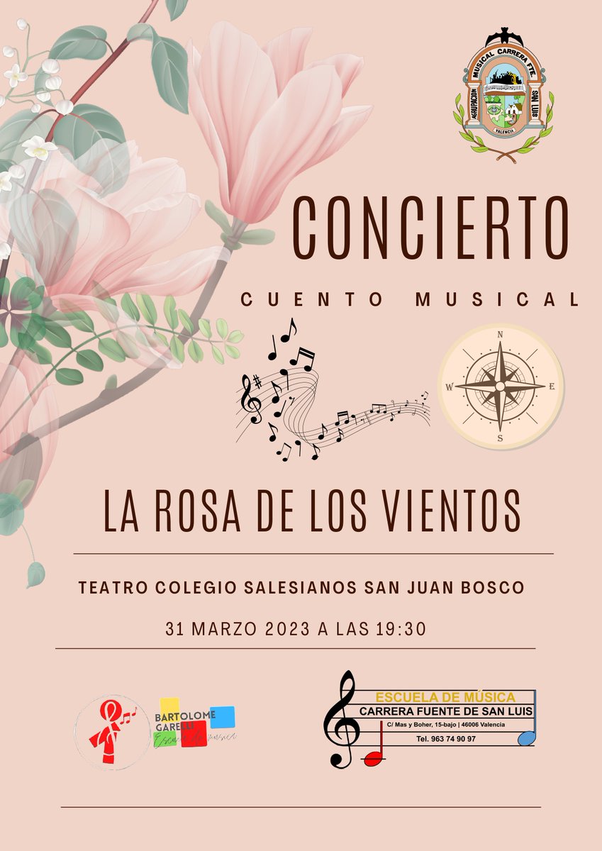 ¡Este viernes 31 tenemos triple concierto! El coro, el grupo instrumental y la banda titular de nuestra Escuela y Agrupación Musical actuarán en el Teatro del Colegio Salesiano San Juan Bosco (goo.gl/maps/a911UCDAt…) a las 19:30 h. ¡Os esperamos! 😄🎵
