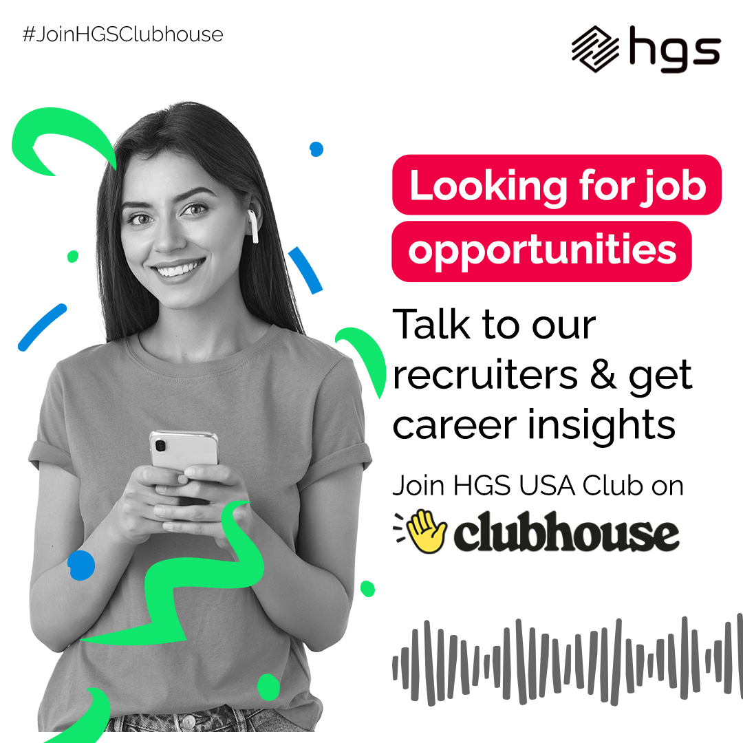 LifeAtHGS's tweet photo. A new and exciting way to stay connected with the latest job opportunities at HGS USA is here!

Join us on #Clubhouse to interact with our top recruiters and get valuable career insights.

Join us: https://t.co/LJ25hcmMde

#TeamHGS #LifeAtHGS #HGSOnClubhouse #JoinHGS #HGSUSA #USA https://t.co/kRDAdUapYA