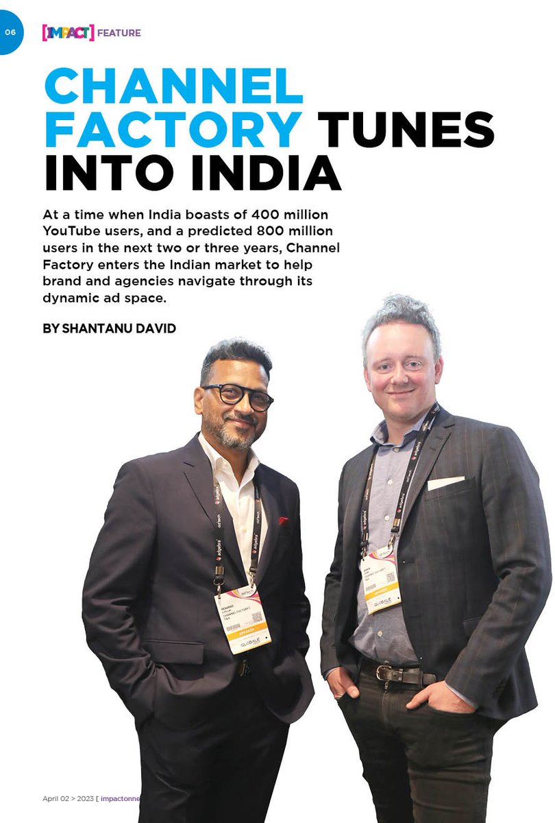 e4mtweets's tweet photo. Channel Factory Featured in @IMPACT_onnet  🙌

Robin Zieme, CGO-Global  Channel Factory &amp; @s_yesudas, Founder,@TransformAtYnA, &amp; Country Lead, @Channel_Factory talk about the global firm's plans for India.

Read the exclusive story by @dilettantediner : https://t.co/eDgxQmfg8Q https://t.co/htaQW7FF3v