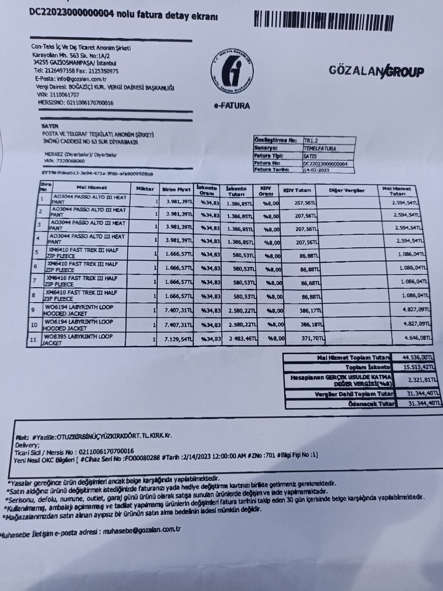 avantmen33's tweet photo. PTT, depremzedeler yerine daire başkanlarına 8 bin liraya mont, 7 bin liraya ayakkabılar almış. Bunlar da faturası: 👇

Depremzede vatandaş ayakkabı ve mont beklerken en pahalı markalı ayakkabı ve montoları kendilerine almışlar. https://t.co/tvDIKvpqcp