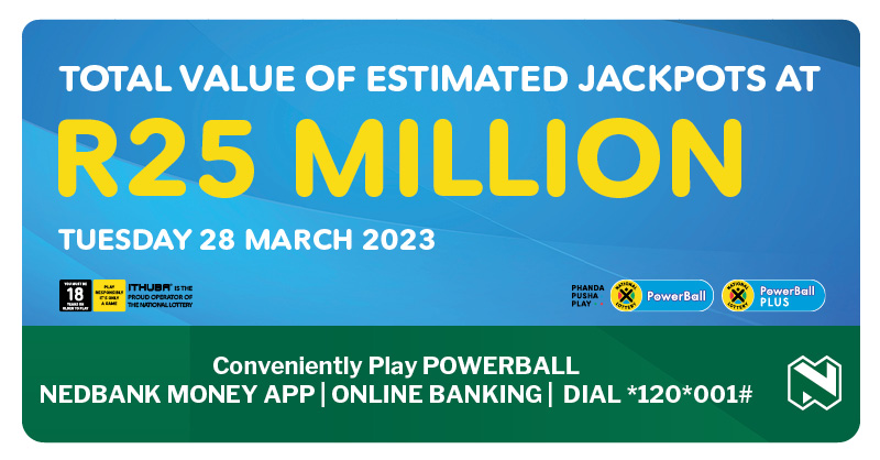 sa_lottery26's tweet photo. #PhandaPushaPlay on the @Nedbank Banking App to play #PowerBall &amp; #PowerBallPLUS for R25 MILLION in total estimated jackpots this Tuesday. Stand a chance to make it rain lots of cash when you play #PowerBall for an estimated R15MILLION &amp; #PowerBallPLUS for an estimated R10MILLION