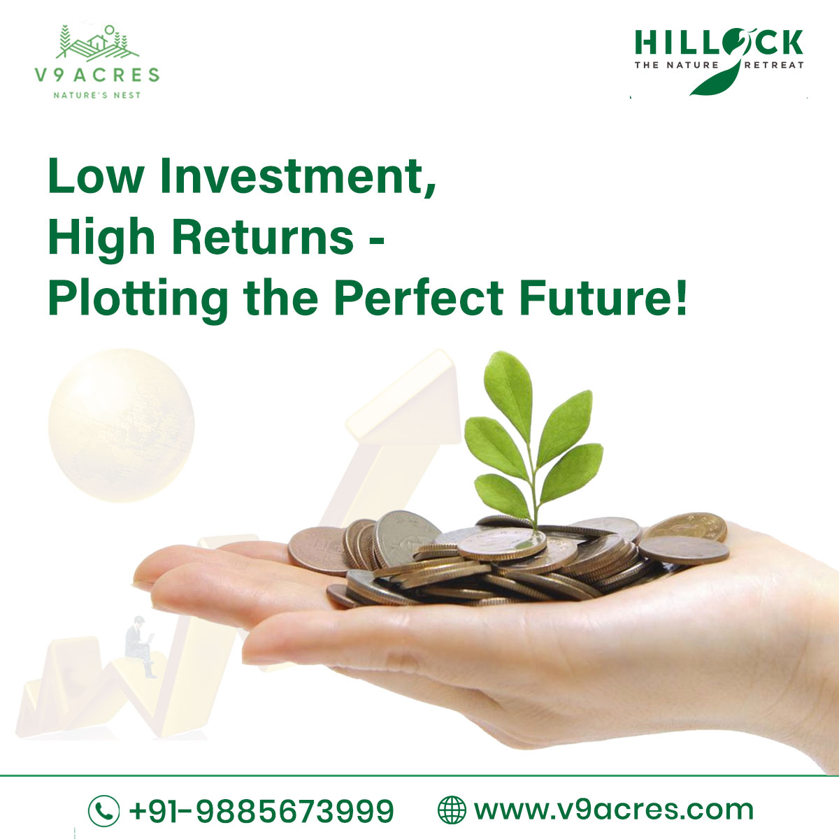 V9Acres's tweet photo. At #Hillock, we welcome you to explore the finest investment options. Land is one of the most appreciating assets, and our strategic location ensures minimum #investment with maximum #returns. Contact us to book a prosperous #future. 

Visit https://t.co/opwQQYbJY3

#farmlands https://t.co/xl6k7VM5Fy