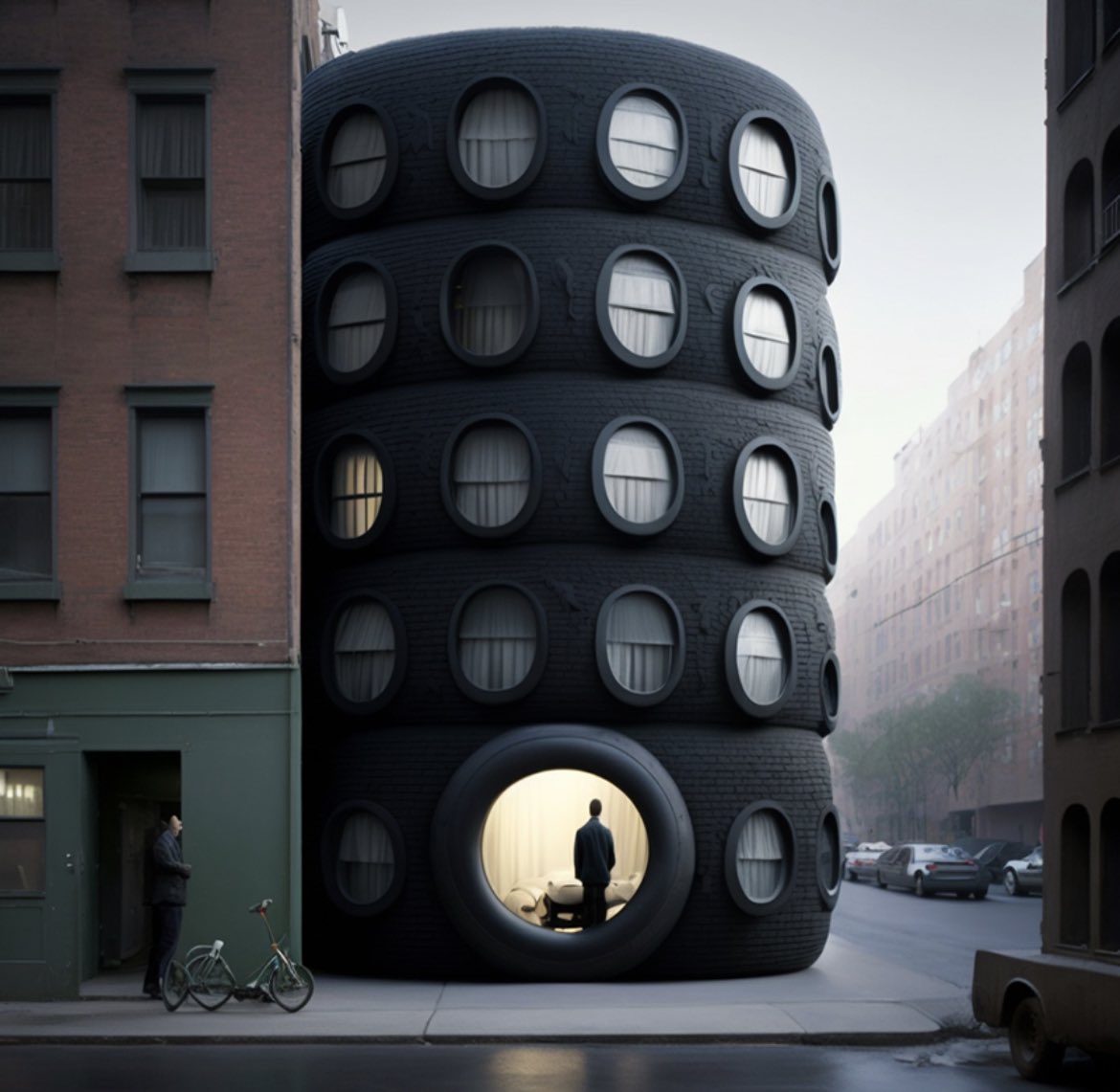 SustainableTall's tweet photo. AI proposes housing made from recycled tyres

This confirms AI doesn’t know what a tyre is

https://t.co/pvkGe6C3Yu https://t.co/vFlYx2rWln