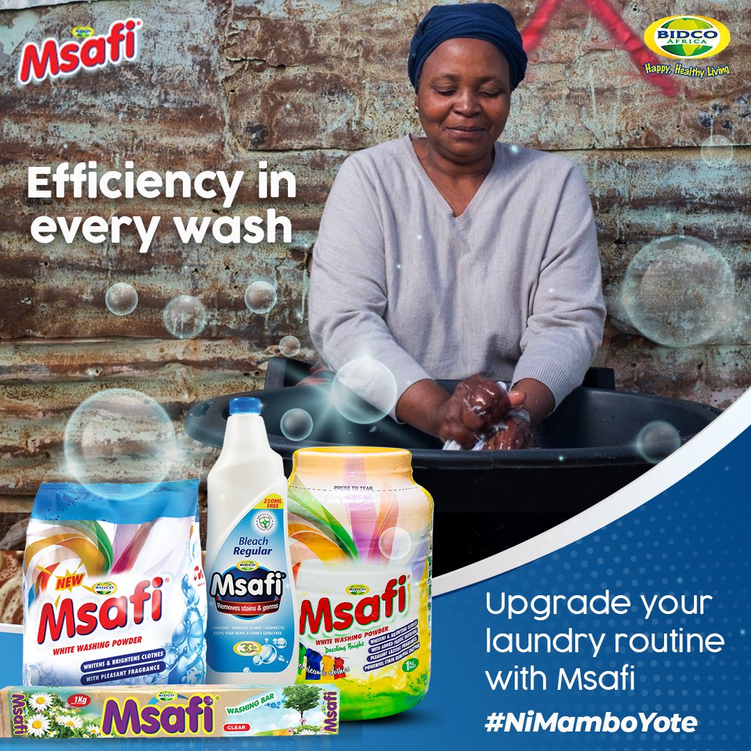 BidcoMsafi's tweet photo. Msafi - the secret to a more efficient laundry routine and spotless clothes. #NiMamboYote https://t.co/eFlJLkB0J9