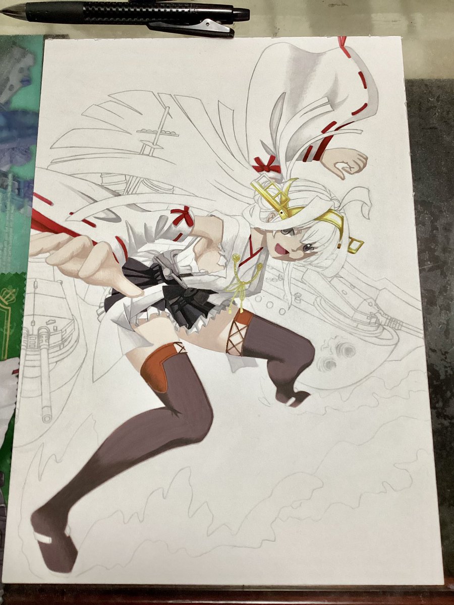 金剛(艦これ) 「足はだいたい塗り終えたです。 」|真オーゼ（(@_@))のイラスト