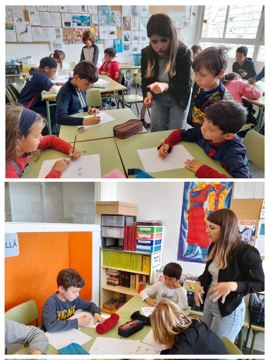 Escolapitroig's tweet photo. Els #japonesos i #japoneses del #PitRoig han realizat un taller de #manga per avançar en la volta al món en 80 dies. Han après a dibuixar amb molta tècnica i han gaudit. Gràcies Cristina! https://t.co/hCG6xDmF7V