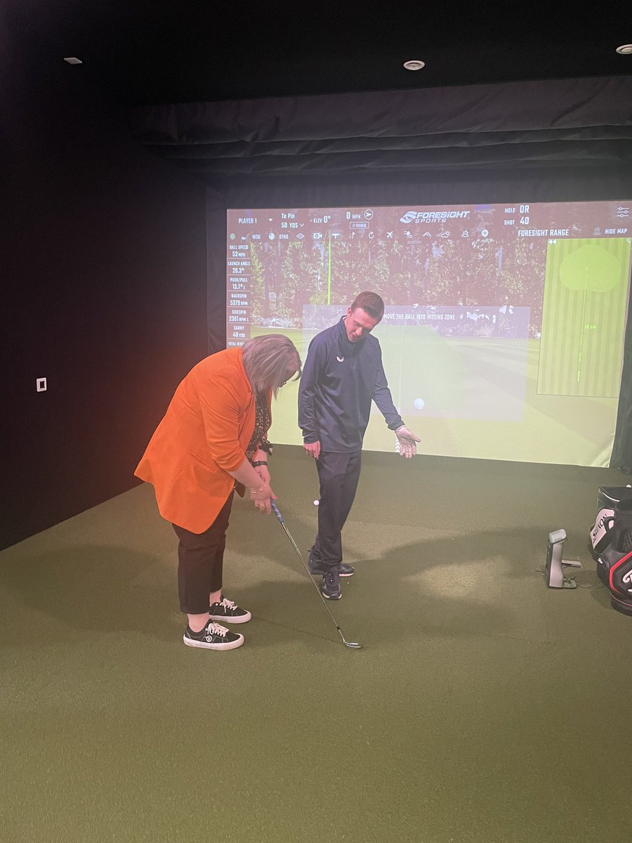 Rachael10edy's tweet photo. Getting tips from a future pro @UHI_GOLF   Thanks for an amazing blether and tour of the premises, our students have the best of teachers and facilities! I think the good golf genes skipped me though! #thinkuhi #schooltouniversity https://t.co/QPbppxvSFI