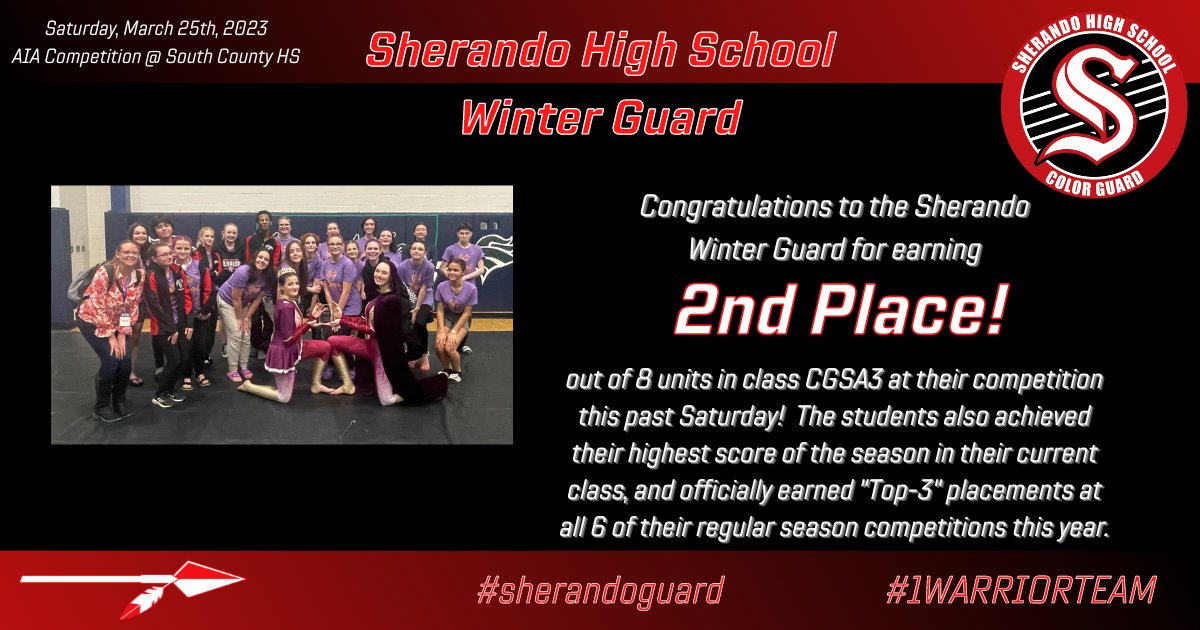 Congratulations to our Sherando Winter Guard and Indoor Percussion teams on a job well done this past weekend at AIA South County!
#sherandopercussion #sherandoguard #sherandowarriors #1warriorteam