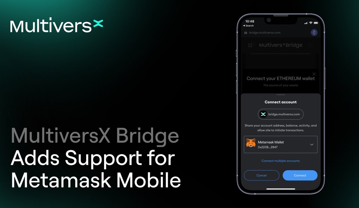 #MultiversX Bridge experience, now avaliable on mobile 📲

Bringing accessibility to cross-chain asset flows via the <a href="/MetaMask/">MetaMask 🦊</a> Mobile integration.

More convenience and utility for the ecosystem &amp; core apps. 🔥
bridge.multiversx.com