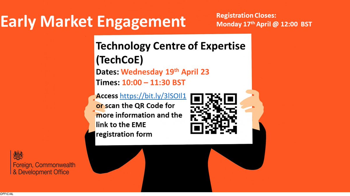 FCDOProcurement's tweet photo. Early Market Engagement – Technology Centre of Expertise (TechCoE). This online event will take place on Wednesday 19th April at 10:00 -11:30 BST. Access  https://t.co/QFv9lc3QC7  for further information &amp; the link to register for the EME. #FCDOGovUK #UKAid https://t.co/LSl5OoIKtl