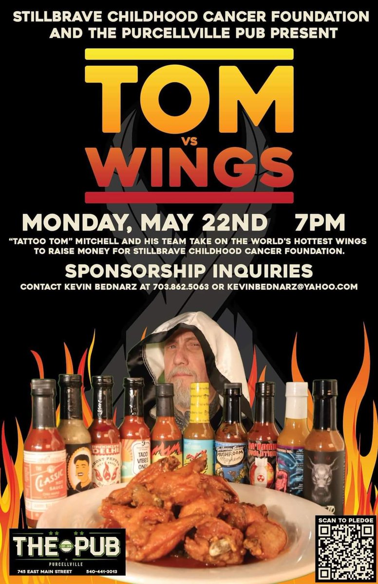 🔥 Our biggest, baddest and hottest fundraiser of the year!

🔥 Click this link NOW to pledge a couple bucks on how many wings Tom can finish.

pledgeit.org/matchup/vs-win…

🔥 Proceeds to benefit Stillbrave Childhood Cancer Foundation

🔥 Only a few sponsorships left ~ hit us up!
