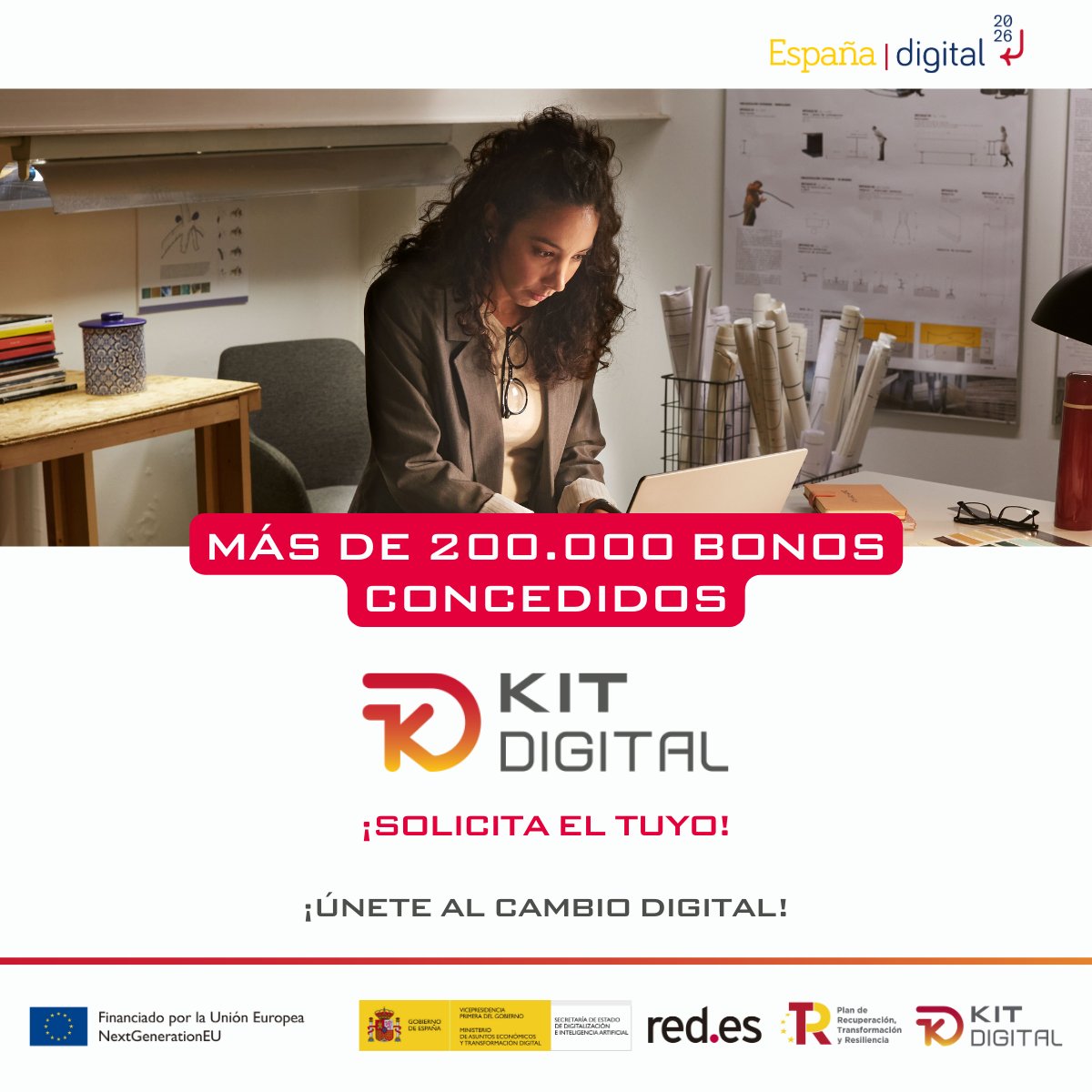 ¡#KitDigital en cifras!  

👉+200.000 bonos concedidos  

👉1.000 millones de euros de los fondos europeos del Plan de Recuperación en manos de las pymes españolas.  

Y tú, ¿te has unido ya al cambio digital?  

<a href="/_minecogob/">Economía, Comercio y Empresa</a> <a href="/SEDIAgob/">S.E. Digitalización e Inteligencia Artificial</a> #PlanDeRecuperación #NextGenerationEU