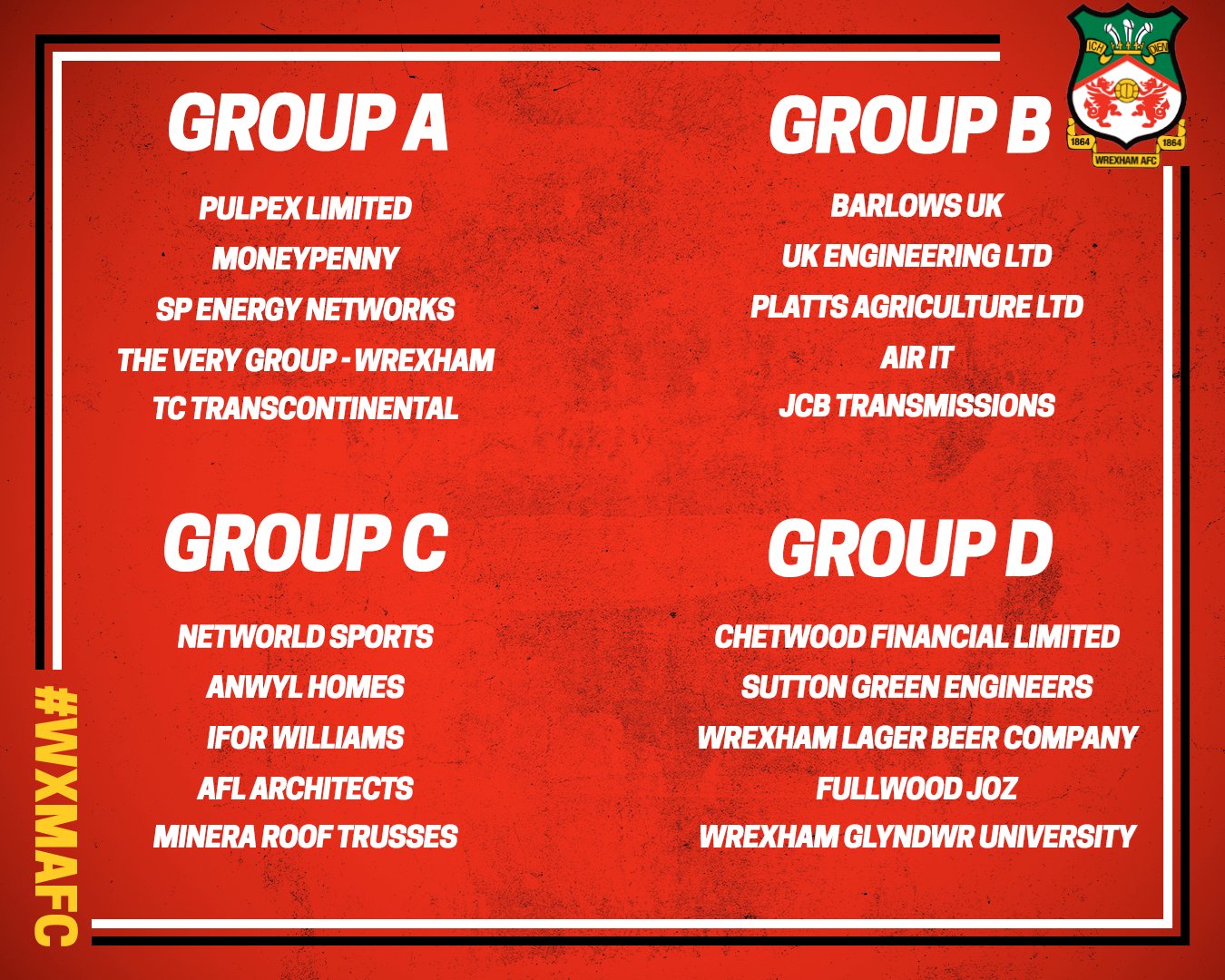 The draw is complete for @Wrexham_AFC corporate 5-a-side tournament! - we'll see you in May! ⚽️🔴⚪️ @Wrexham_AFC #WXMAFC https://t.co/BKEFlor85i