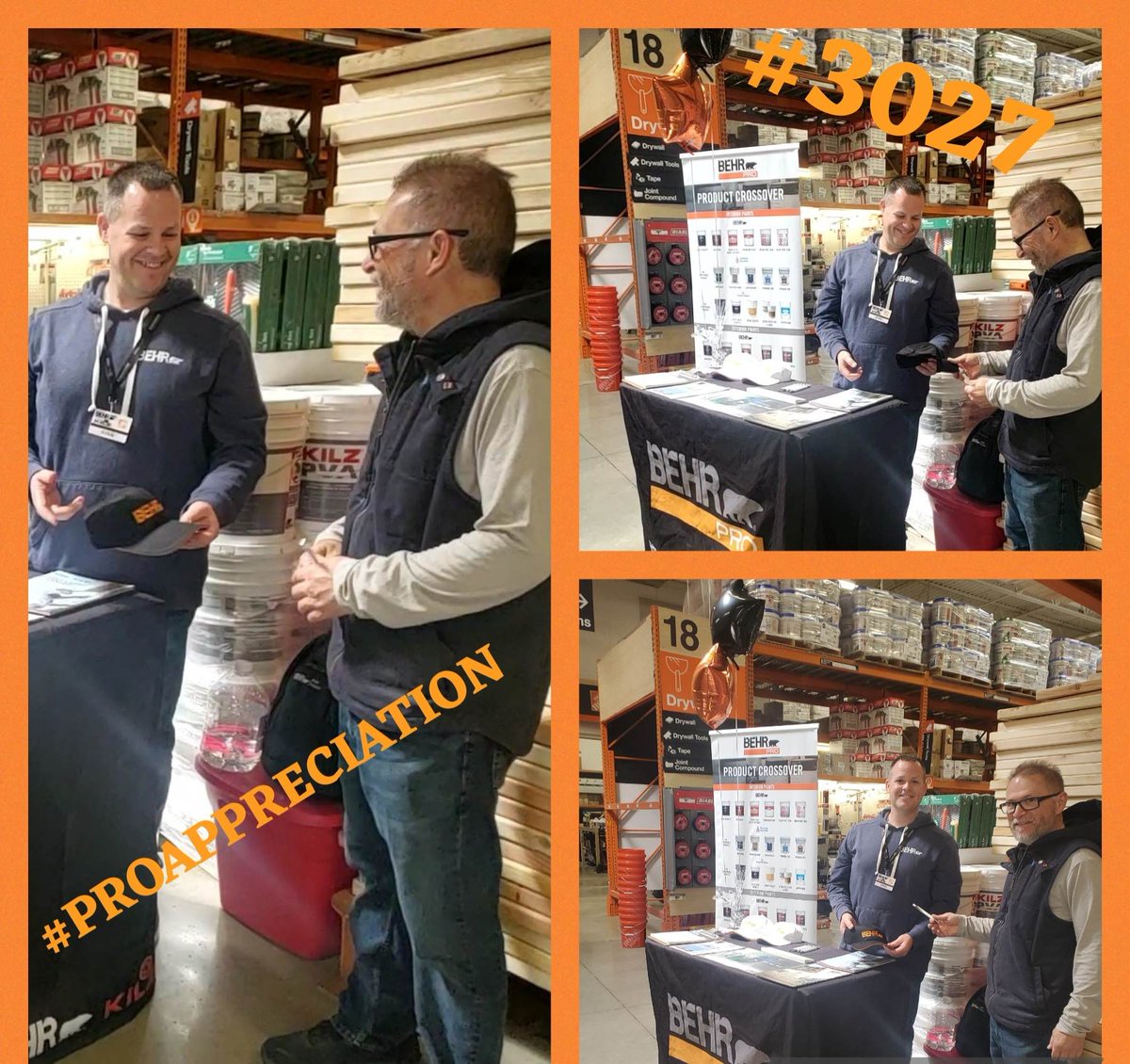 JSiddens3027's tweet photo. ✴️ Pro Appreciation Week 
Team #️⃣3️⃣0️⃣2️⃣7️⃣ celebrates and thanks you for trusting us with your business! 🧡 #proappreciationweek #proxtra #behr 
@AshSchwartz01 @HomeDepot3027 https://t.co/QlS7ziNh1C
