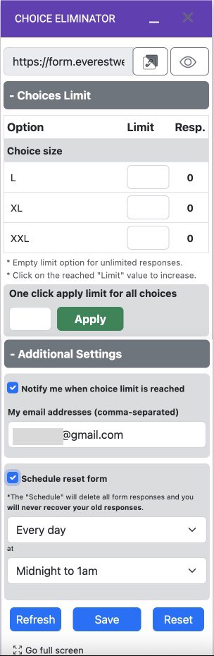 EVERESTWEBDEALS's tweet image. Choice Eliminator for Google Forms™
Best Google Forms™ app for limiting response counts for multiple choices, checkboxes, and dropdowns #googleform