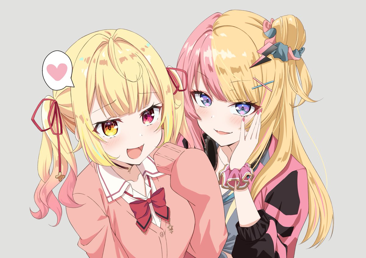 hoshikawa sara multiple girls 2girls blonde hair heterochromia pink hair heart spoken heart  illustration images