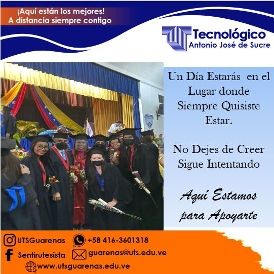 SentirUtesista's tweet photo. La clave del éxito no se sabe pero alguno de sus ingredientes es Insistir, Creer y Perseguir. No deje que tus sueños se quede en eso sueños.
#GraduatedeT.S.U en 3 años
WhatsApp 04163601318
Correo: guarenas@uts.edu.ve https://t.co/jvGDkpzYV9