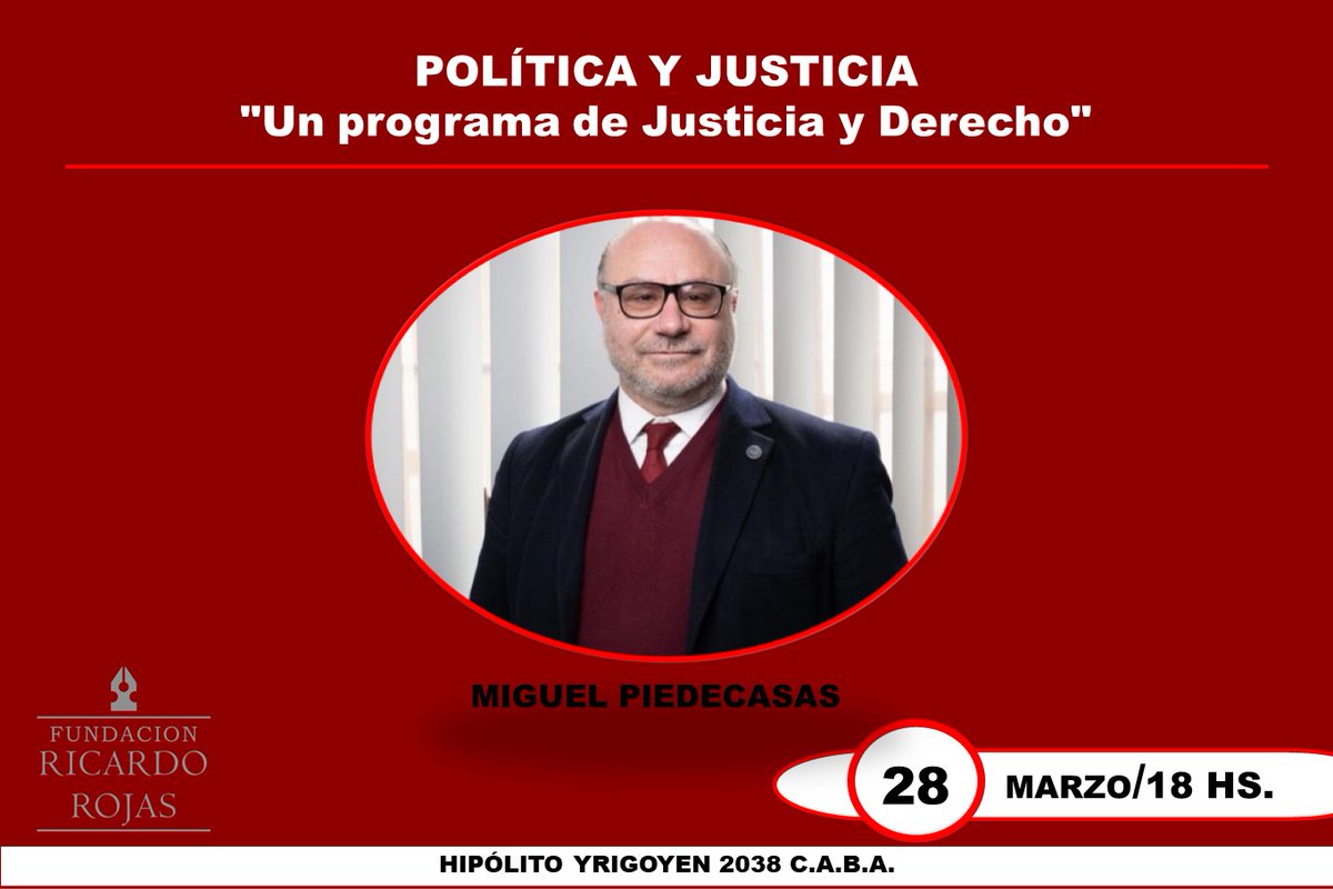🙌🙌ES HOY🙌🙌
🔴Invitamos a participar de un encuentro para reflexionar sobre #política y #justicia ⚖️ 
🕘 Martes 28/3 a las 18hs. Actividad presencial y gratuita.
📍 Fundación Ricardo Rojas -  H. Yrigoyen 2038 (CABA)
🗨️🎙️NOS VEMOS ESTA TARDE