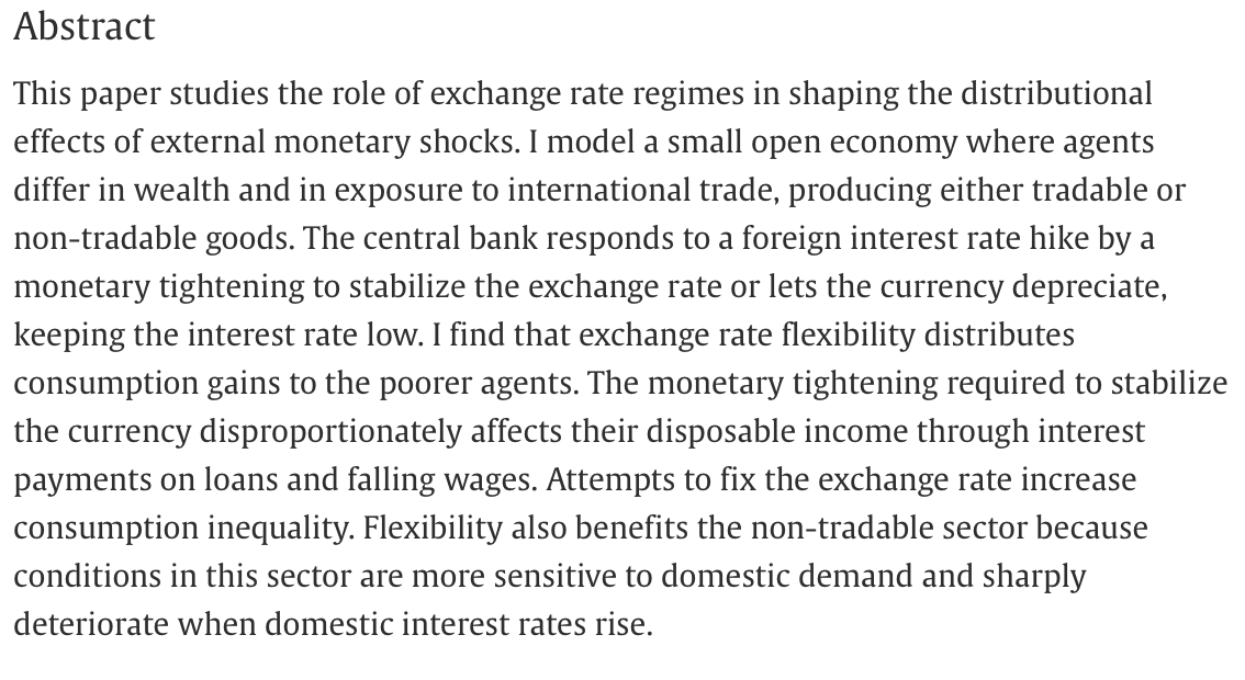 Journal of International Economics (@jintlecon) on Twitter photo New: "Exchange rate policy and heterogeneity in small open economies" by Aleksei Oskolkov (<a href="/aioskolkov/">Aleksei Oskolkov</a>). How do exchange rate regimes shape the distributional effects of external shocks? doi.org/10.1016/j.jint… 1/2. New: "Exchange rate policy and heterogeneity in small open economies" by Aleksei Oskolkov (<a href="/aioskolkov/">Aleksei Oskolkov</a>). How do exchange rate regimes shape the distributional effects of external shocks? doi.org/10.1016/j.jint… 1/2.