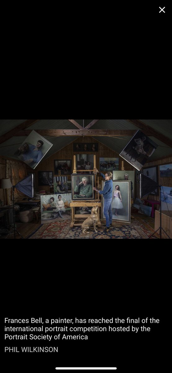 francesbellptg's tweet photo. Fantastic photo by Phil Wilkinson of my studio. The central painting is of #andrewfesting and is off to @PortraitSocAmer for their International final in May. #portraits #portraitcompetition https://t.co/vunU166k5d