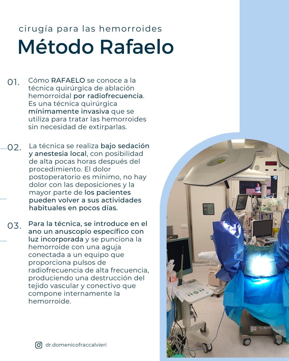 E Método RAFAELO! Es una técnica quirúrgica mínimamente invasiva que trata las hemorroides usando radiofrecuencia, sin extirparlas. 

 #MétodoRAFAELO #Hemorroides #TratamientoMínimamenteInvasivo
#hemorroides #cirugíacolorectal #procedimientosquirurgicos #cirugiaprotologica