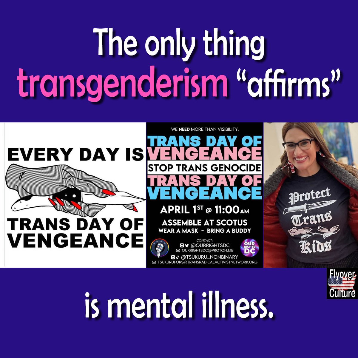 FlyoverCarole's tweet photo. Chemically and physically mutilating troubled people is cruel and has horrific consequences. The normalizing of this must stop. #NashvilleCovenantSchool 

#FlyoverORIGINAL https://t.co/WXdo16vq6X