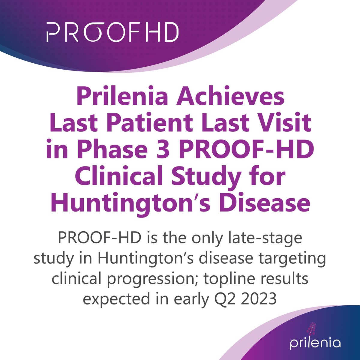 We’re excited to share the last participant in our global Phase 3 PROOF-HD study has completed the last planned visit of the blinded treatment period. We're working to bring topline results to the #HD community as soon as possible.  Learn more: bit.ly/3JQHPZx
