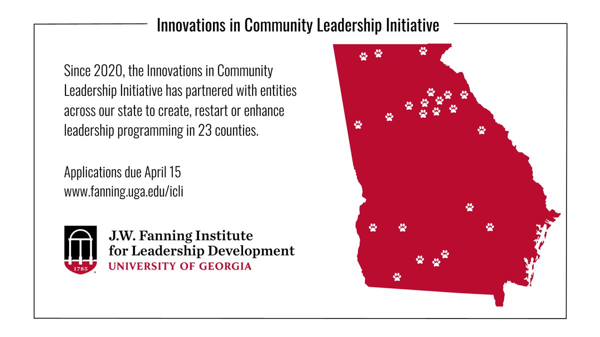 UGAfanning's tweet photo. Only a couple of weeks remain to apply for our 2023 Innovations in Community Leadership Initiative. Through the initiative, communities and organizations can start or revamp their leadership development efforts. Apply today: https://t.co/pcjihHxxlC https://t.co/RLtQ8W9Ql3