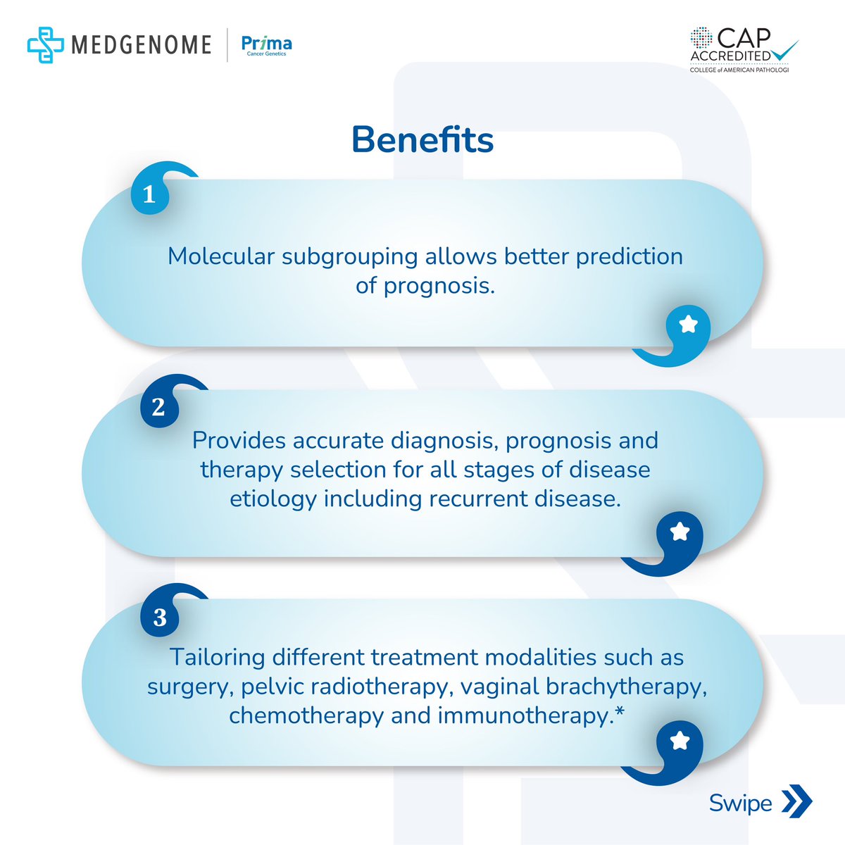 MedGenomeLabs's tweet image. MedGenome&apos;s Endometrial Cancer
Prognostication Panel uses NGS-based genomic profiling to classify EC based on genomic alterations in 31 related genes including  mutations in POLE, TP53, and MMR genes.
#MedGenome #PreciseTesting
#NextGenerationSequencing #NGS
#PowerOfGenetics