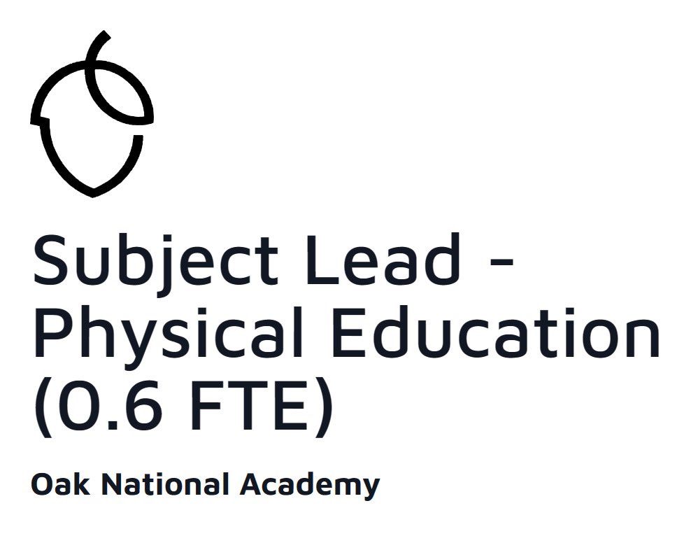 Oak National Academy is seeking to appoint a Subject Lead for Physical Education (0.6 FTE)
 
Find out more about this exciting role ⤵️
app.beapplied.com/apply/2wirqwwy…
 
⏳ Closing date: 5th April 2023
 
#JobsInPE