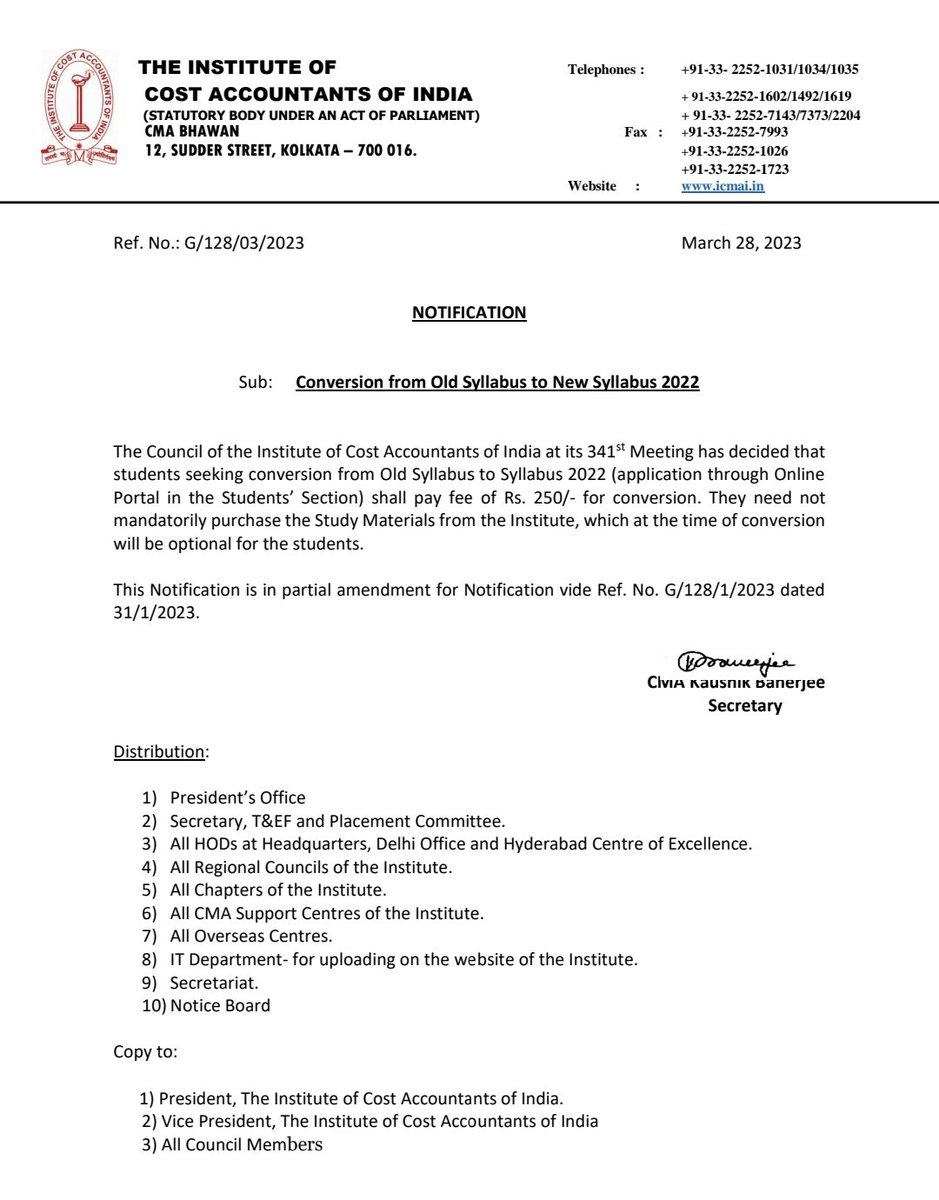 CMAPappan's tweet photo. Dearest ones @ICAICMA 

Regarding conversion to new syllabus notification of Institute, it is here for you

Thanks to President ICAI @CMAVijender9 Sir and Council Colleagues in accepting the request 

Best wishes 👍

Pappan Bhai https://t.co/nGl2Mv5c6I