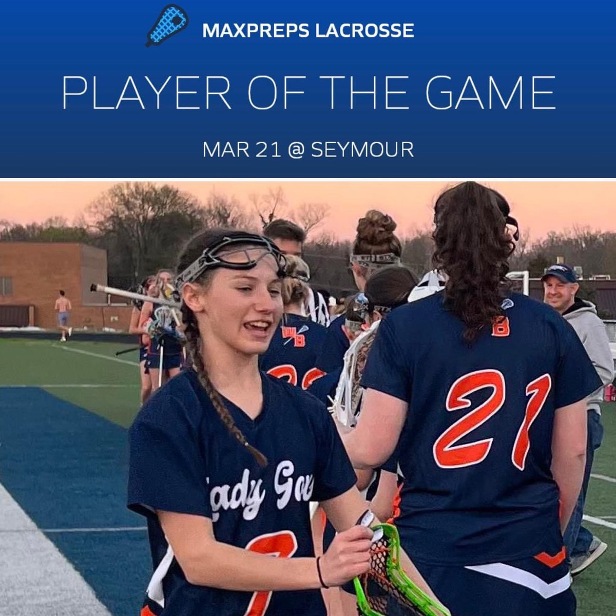 GovsLacrosse's tweet photo. Congrats Machenzie Willis on being selected the Max Prep Player of the Game in last weeks game against Seymour! She was ready for the battle! She showed aggression on the draw circle and then moved quickly to the defensive side of the field.
#maxpreps #playerofgame #wbhs https://t.co/eFSHEH7AJi
