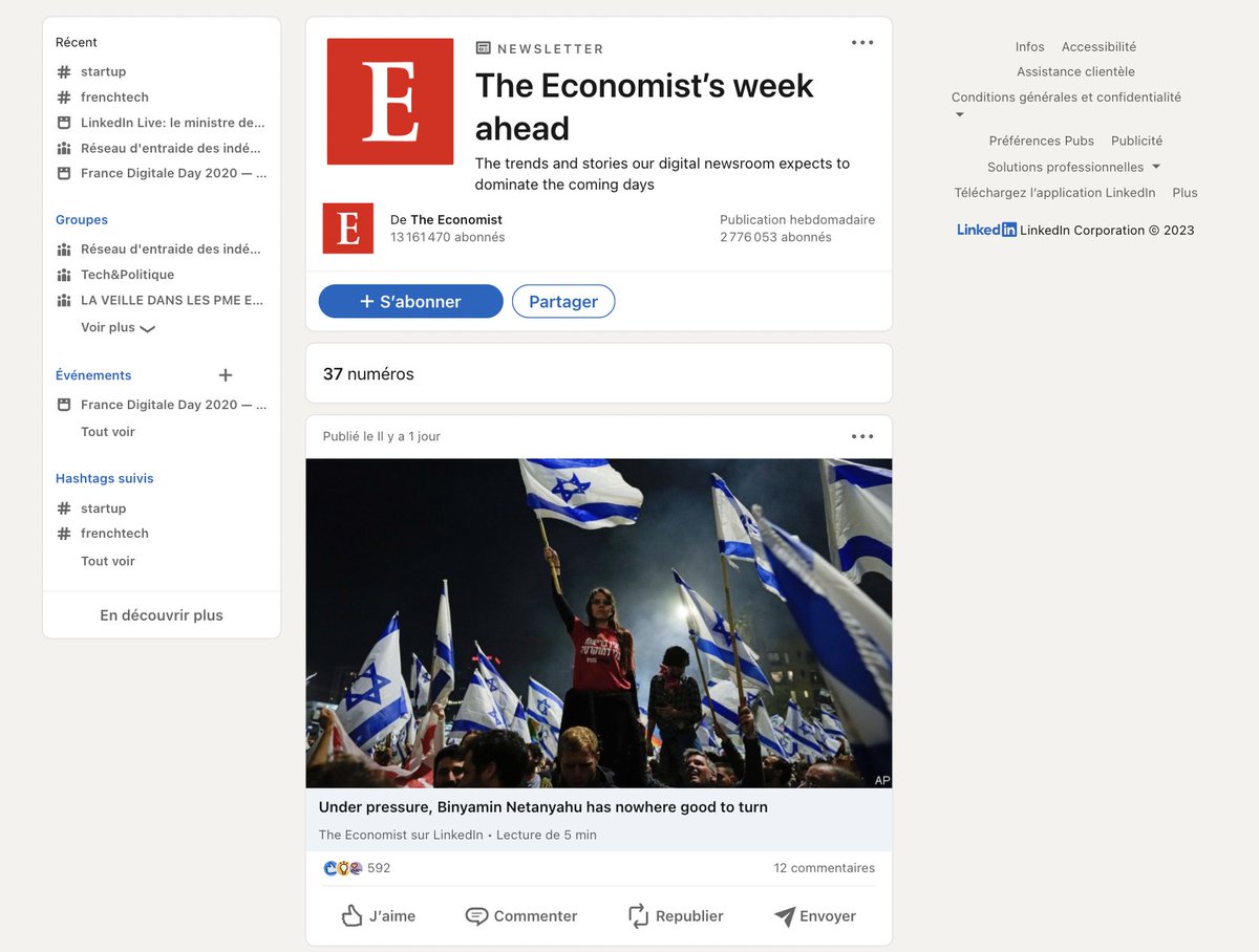The Economist a lancé il y a un an une newsletter sur Linkedin : elle a désormais 2,7 millions d'abonnés 🤯

Quelques leçons sur la réussite de ce format par @acoultate interviewé par @FraZaffarano : mappingjournalism.substack.com/p/economist-li… ↓