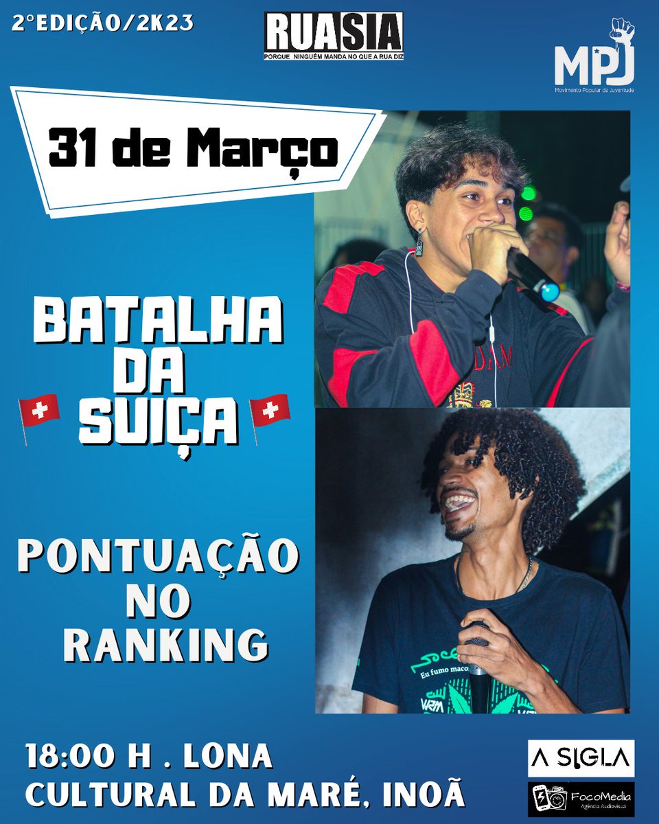 ruasiamaricarj's tweet photo. Sexta-feira é tudo pela BATALHA DA SUÍÇA!!!!!
Chama geral e venha participar 💥👊🤟 https://t.co/fQ1MzrlwKm