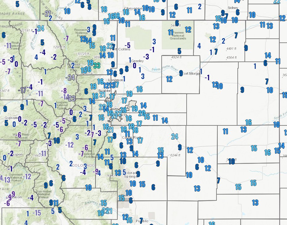 NWSBoulder's tweet photo. 🥶Current temps! #NotSpring #COwx https://t.co/xwaLNxdPOm