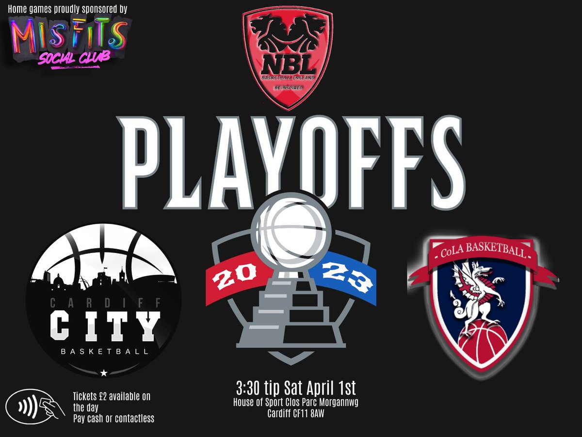 💥Cardiff City Vs. COLA Southwark Pride - NBL Playoffs💥
📍House of Sport - Clos Parc Morgannwg, Cardiff CF11 8AW
🗓️ Sat 1 April 
⏰3:30pm tip
🎟️ £2