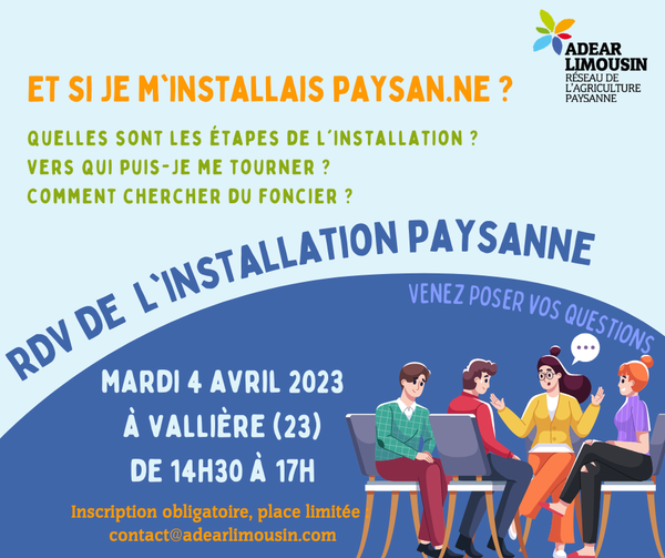 CreuseGrandSud's tweet photo. 📢 Il reste encore quelques places pour le prochain rendez-vous de l’installation agricole, 📅 mardi 4 avril 2023 ⏰ de 14h30 à 17h 📍 à #Vallière

✏️ sur inscription : contact [a] https://t.co/djrH42pfKu / 05 87 50 41 03
Plus d'infos 👉 https://t.co/46R6wRvA5E
#AdearLimousin https://t.co/0l7PY4C4FW