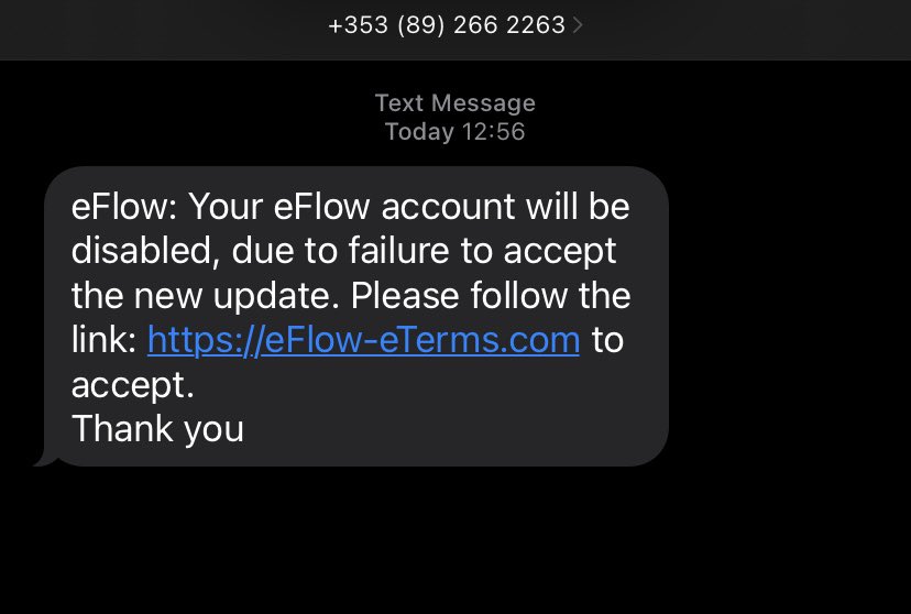 DominoDub's tweet photo. @eflow_freeflow Another new domain being used today these Threat Actors are being very persistent - I feel sorry for customers who are not as security aware about #smishing @ncsc_gov_ie https://t.co/neC0J4yLm7