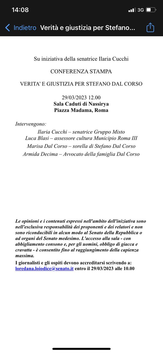 Vogliamo sapere la verità sulla morte in carcere di Stefano Dal Corso: conferenza stampa domani in Senato con <a href="/cucchi_ilaria/">Ilaria Cucchi</a>