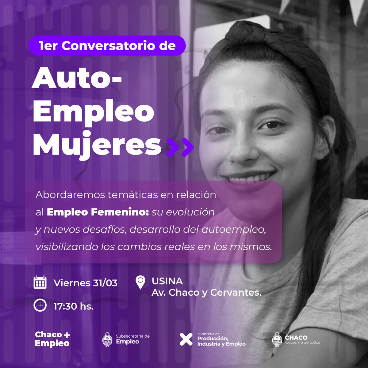empleochaco's tweet photo. ¡Sumate al 1º conversatorio "𝑨𝒖𝒕𝒐-𝑬𝒎𝒑𝒍𝒆𝒐 𝑴𝒖𝒋𝒆𝒓𝒆𝒔" !

Anotate la fecha y horario 👇🏼 
🗓️ Viernes 31 de marzo
⏰ 17:30 

¿Dónde? 
 🏣 En la Usina Urbana del IPDUV!

#ChacoCrece
#EmpleoPresente https://t.co/H2DOZ5kNzT